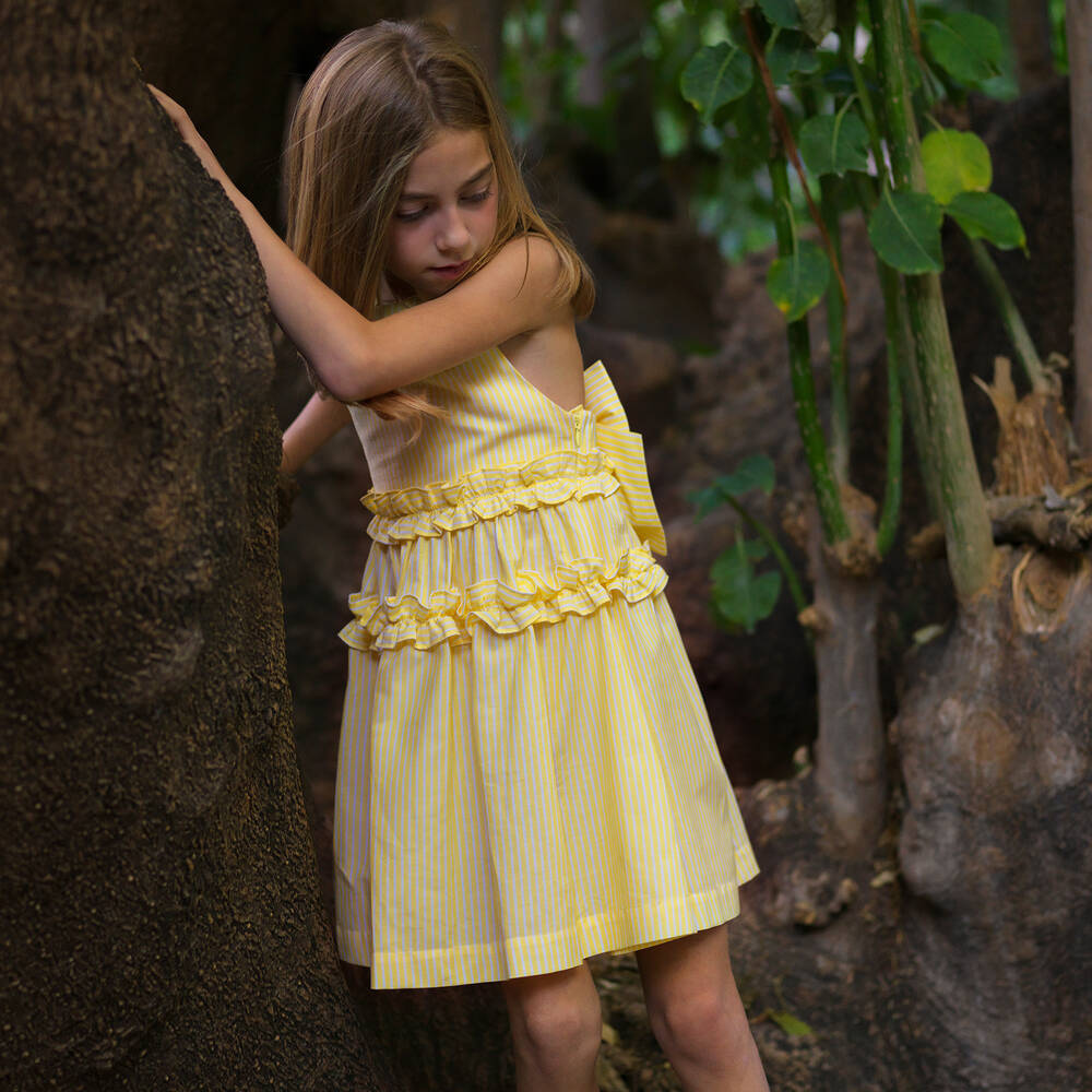 Lapin House-Girls Yellow Stripe Cotton Dress | Childrensalon Outlet