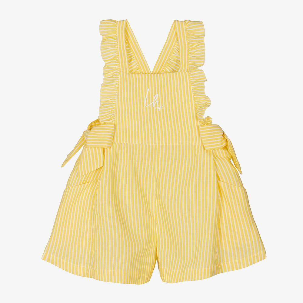 Lapin House - Combi-short coton jaune rayé fille | Childrensalon