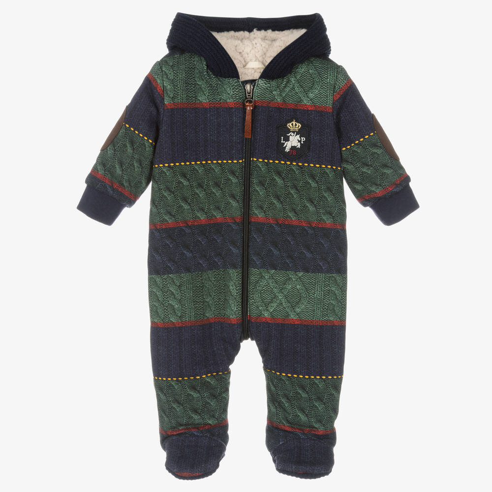 Lapin House - Green & Blue Cotton Pramsuit | Childrensalon