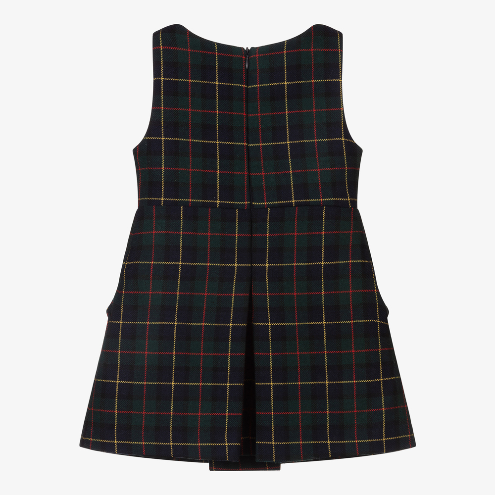 Lapin House-فستان مزيج صوف تارتان لون أخضر وكحلي | Childrensalon Outlet
