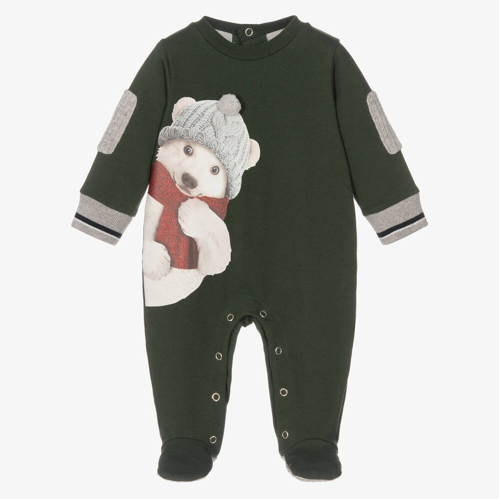 Lapin House - Green Cotton Bear Babygrow | Childrensalon