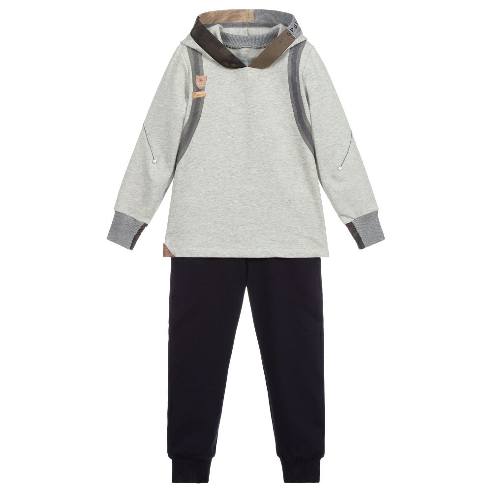 Lapin House - Grey & Blue Cotton Tracksuit | Childrensalon