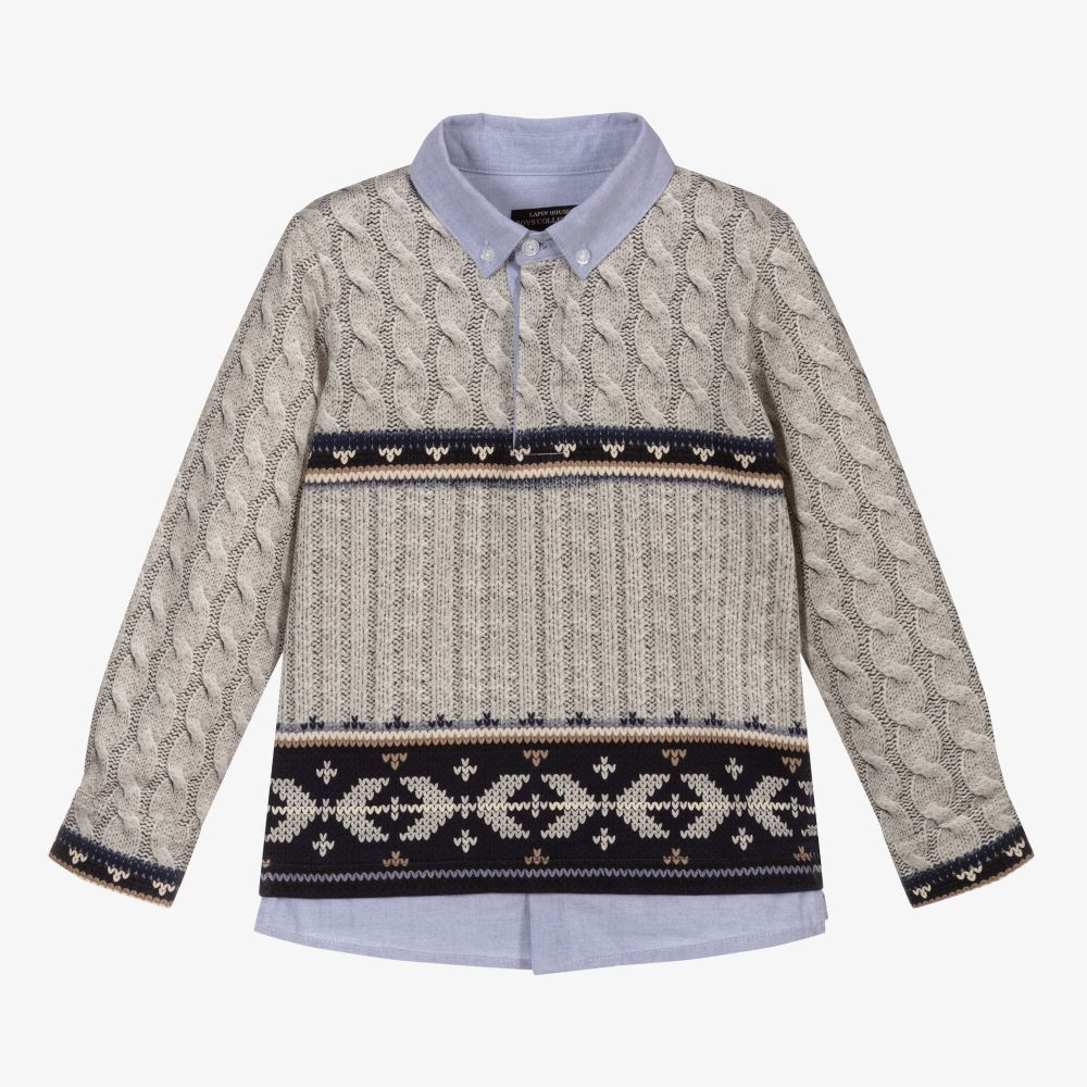Lapin House-Grey & Blue Jersey Printed Top | Childrensalon Outlet
