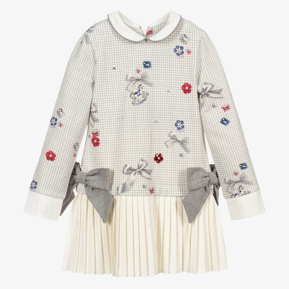 Lapin House-Grey & Ivory Bow Dress | Childrensalon Outlet