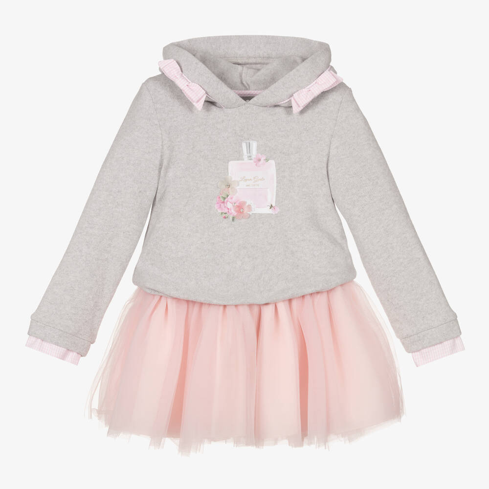 Lapin House - Strick- und Tüllkleid in Grau und Rosa | Childrensalon