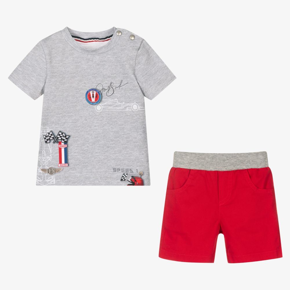 لابين هاوس-طقم شورت قطن جيرسي لون رمادي وأحمر للمواليد | Childrensalon Outlet