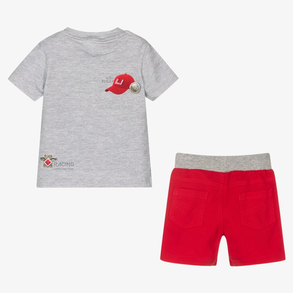 لابين هاوس-طقم شورت قطن جيرسي لون رمادي وأحمر للمواليد | Childrensalon Outlet