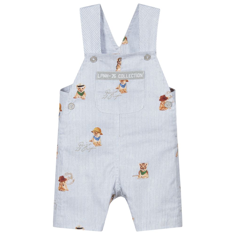 Lapin House - Grey & White Stripe Dungarees | Childrensalon