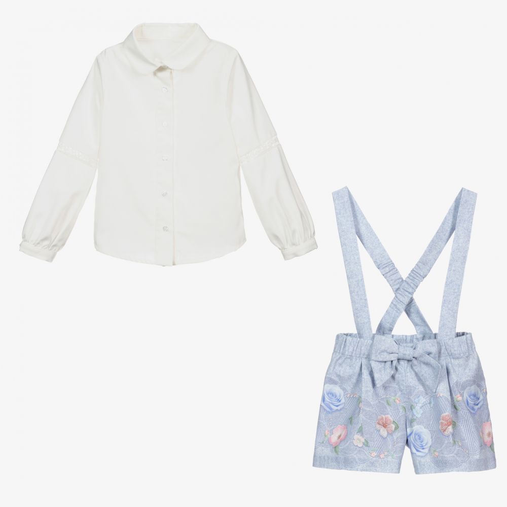 Lapin House-طقم شورت مزيج قطن لون عاجي وأزرق للبنات | Childrensalon Outlet