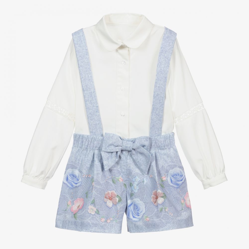 Lapin House-طقم شورت مزيج قطن لون عاجي وأزرق للبنات | Childrensalon Outlet