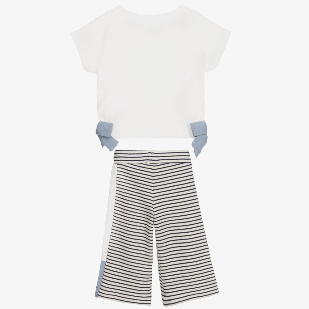 Lapin House-بنطلون كولوت وتيشيرت مزيج قطن لون عاجي وأزرق | Childrensalon Outlet
