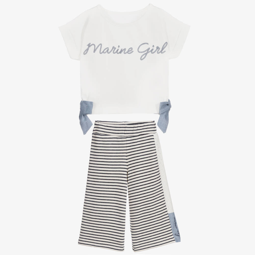 Lapin House-بنطلون كولوت وتيشيرت مزيج قطن لون عاجي وأزرق | Childrensalon Outlet