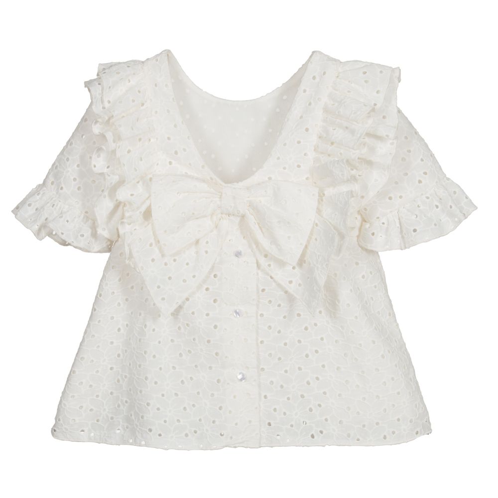 Lapin House-Кремовая блузка с английской гладью | Childrensalon Outlet