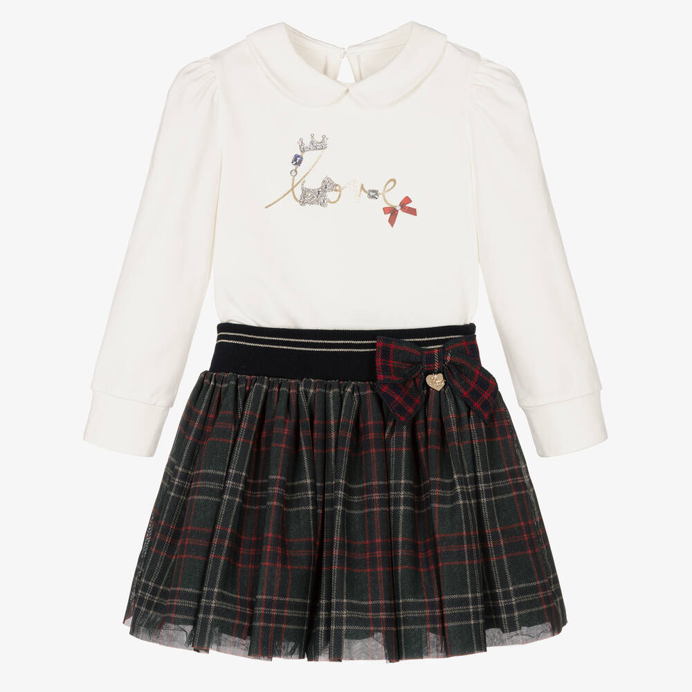 Lapin House - Ivory & Green Tartan Skirt Set | Childrensalon