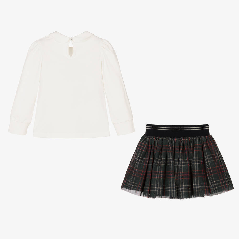 Lapin House-Ivory & Green Tartan Skirt Set | Childrensalon Outlet