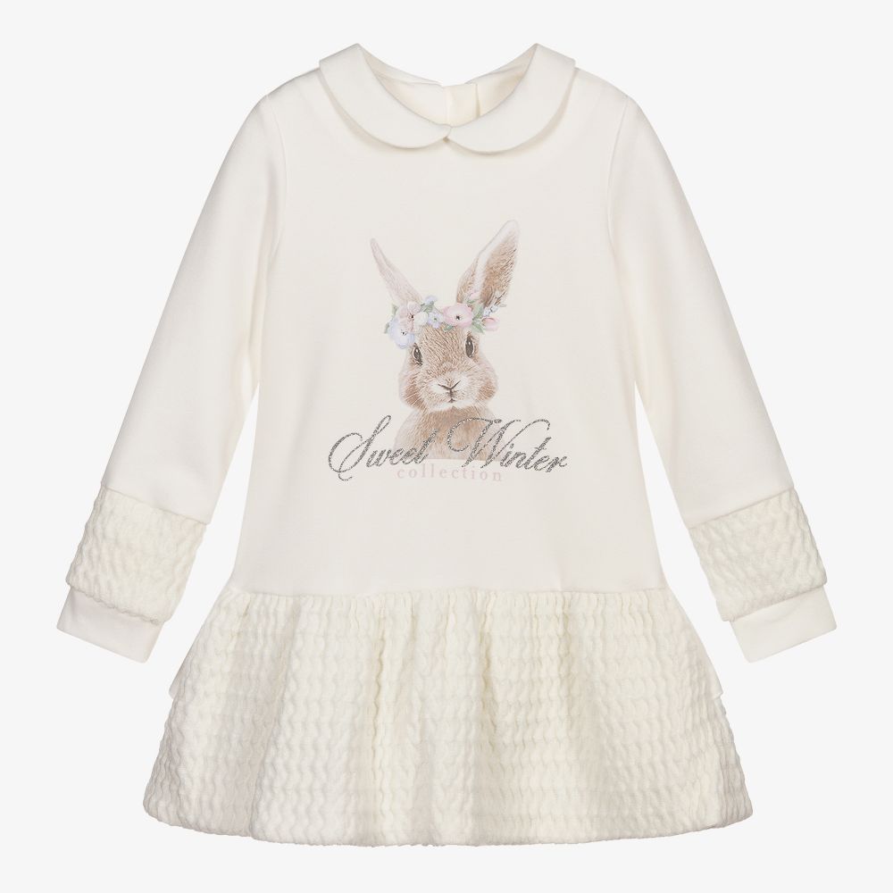 Lapin House - Ivory Jersey Bunny Dress | Childrensalon