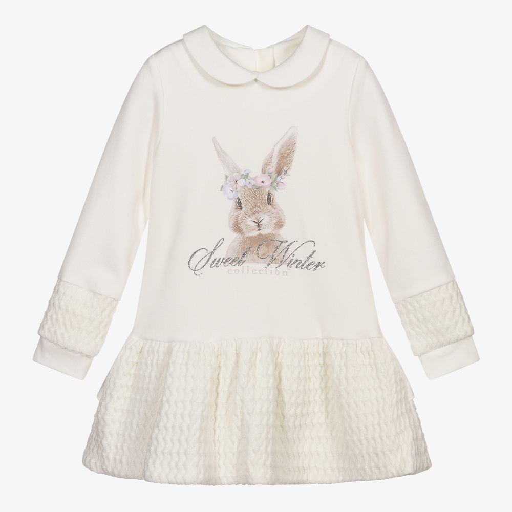 Lapin House - Elfenbeinfarbenes Häschen-Jerseykleid | Childrensalon