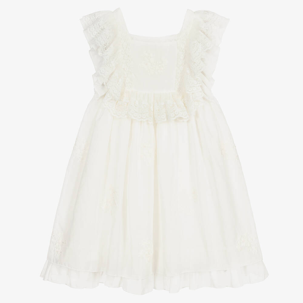 Lapin House-Ivory Silk Voile Lace Dress | Childrensalon Outlet