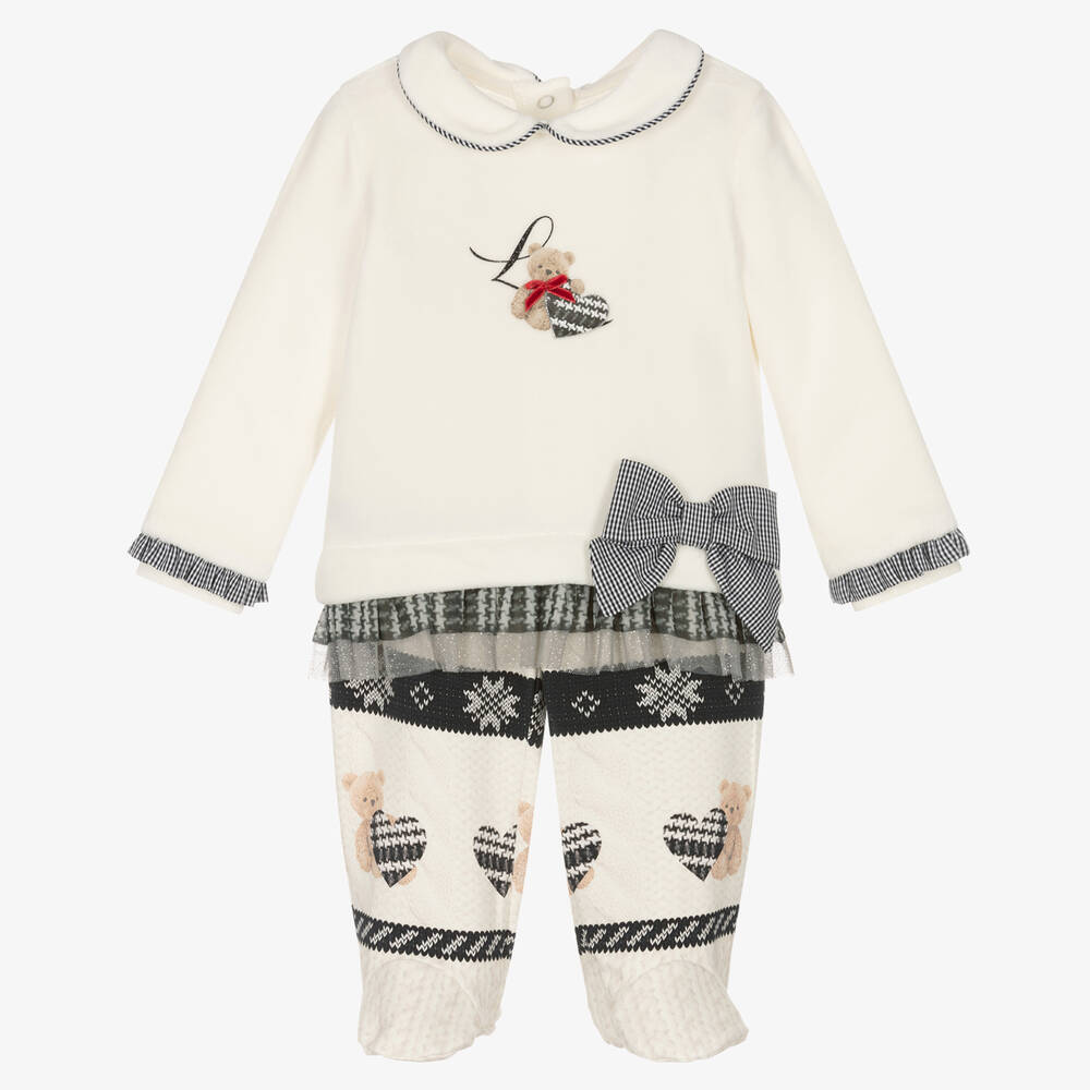 Lapin House - Ivory Velour 2 Piece Babygrow | Childrensalon