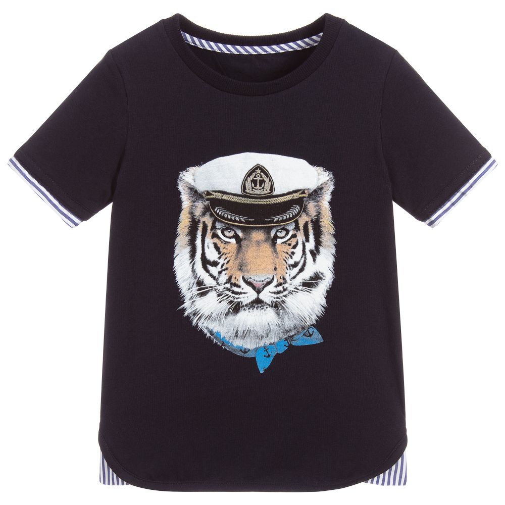 Lapin House - Navy Blue Cotton T-Shirt | Childrensalon