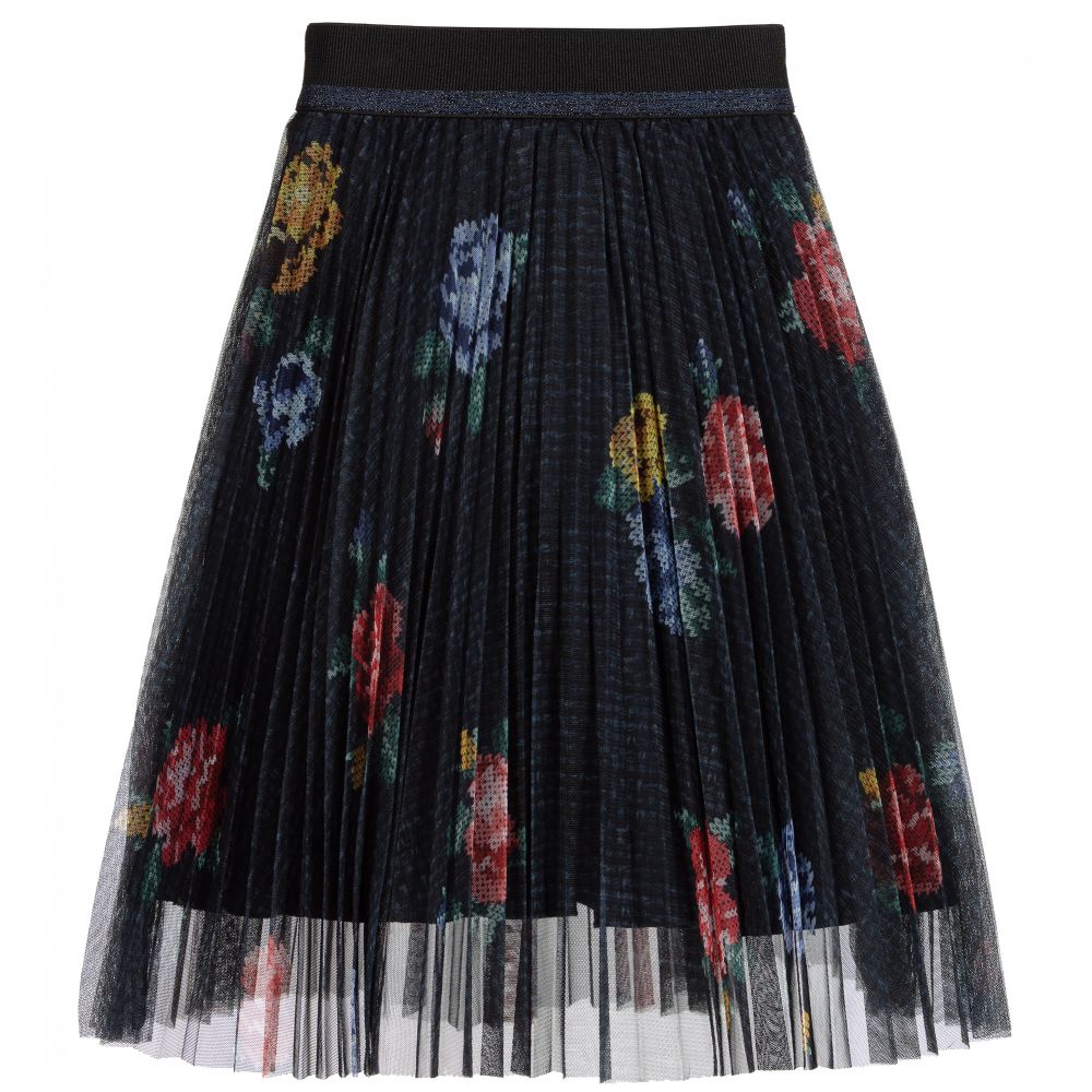 Lapin House - Navy Blue Floral Tulle Skirt | Childrensalon