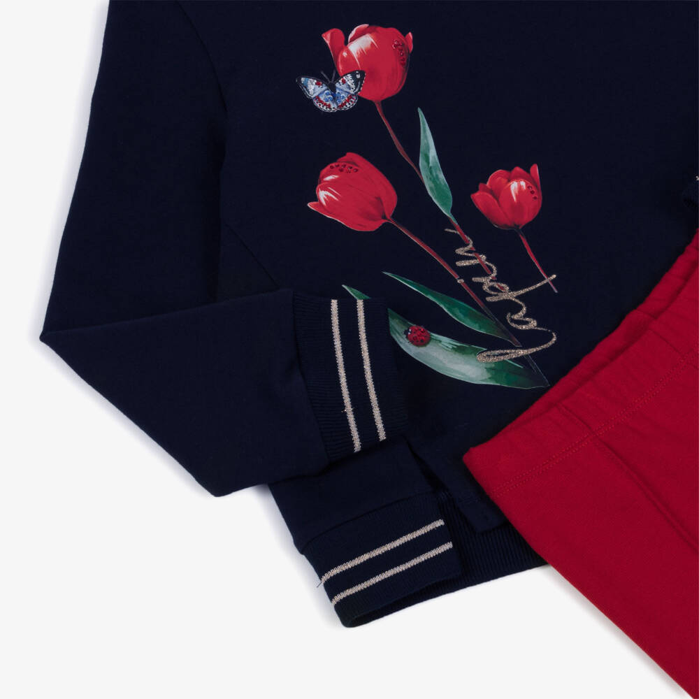 Lapin House-Navy Red Tulip Print Leggings Set | Childrensalon Outlet