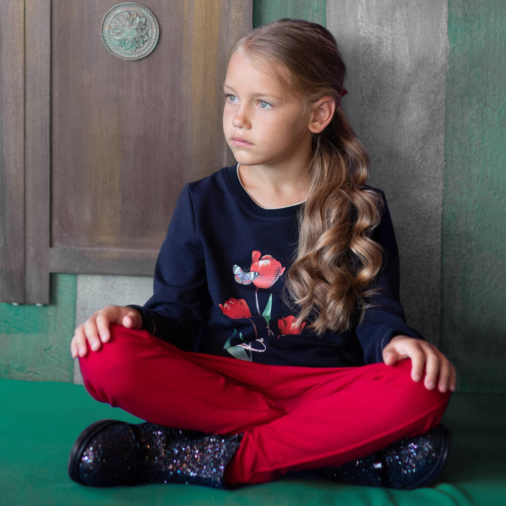 Lapin House-Navy Red Tulip Print Leggings Set | Childrensalon Outlet