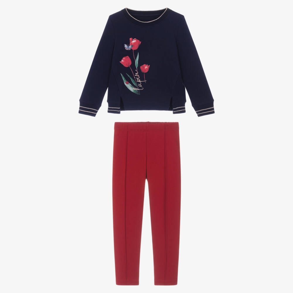 Lapin House-Navy Red Tulip Print Leggings Set | Childrensalon Outlet