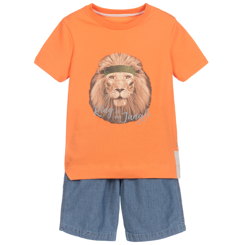 Lapin House - Комплект из оранжевого топа и синих шорт | Childrensalon