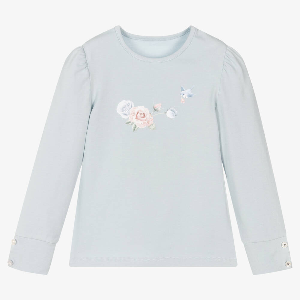 Lapin House - Pale Blue Floral Cotton Top | Childrensalon