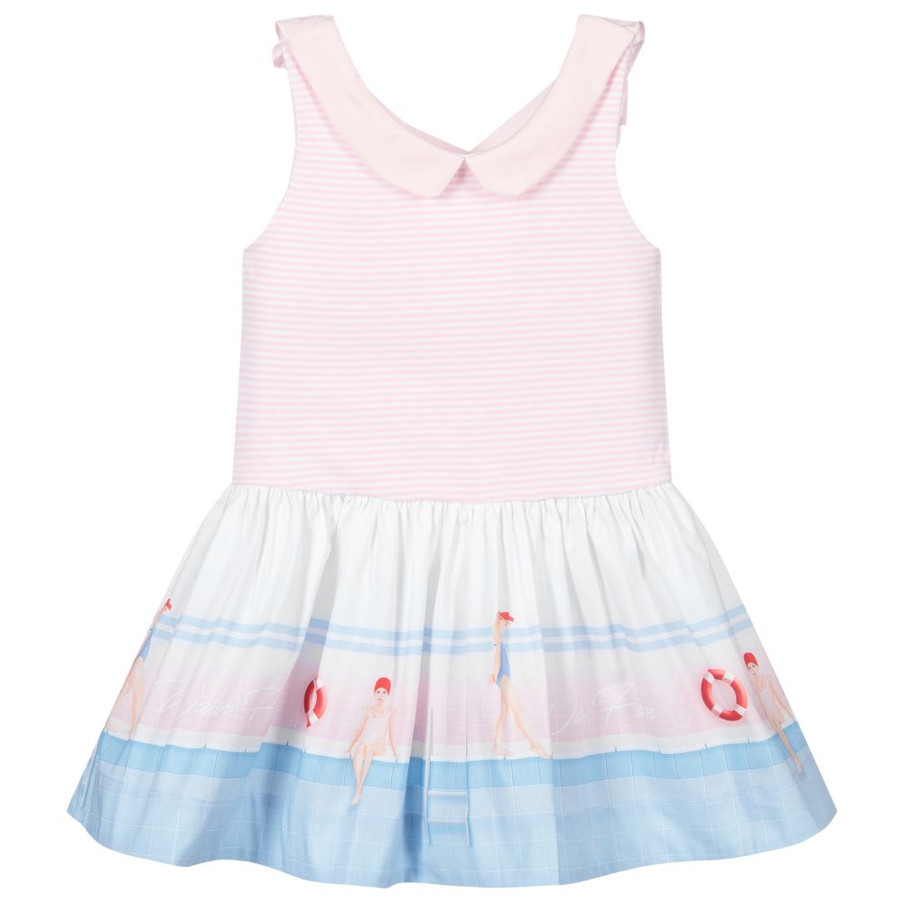 Lapin House - Хлопковое платье розового и голубого цвета | Childrensalon