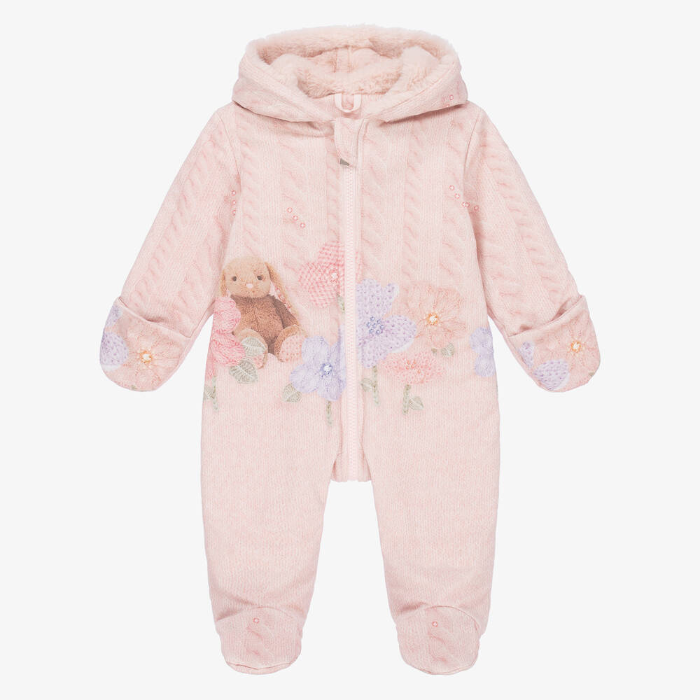 Lapin House - Pink Bunny Cotton Pramsuit | Childrensalon