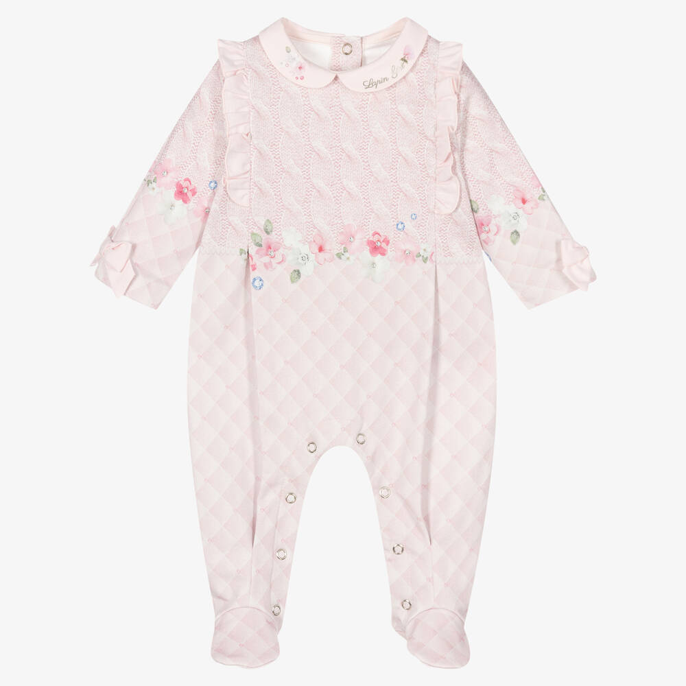 Lapin House - Pink Cotton Floral Babygrow | Childrensalon