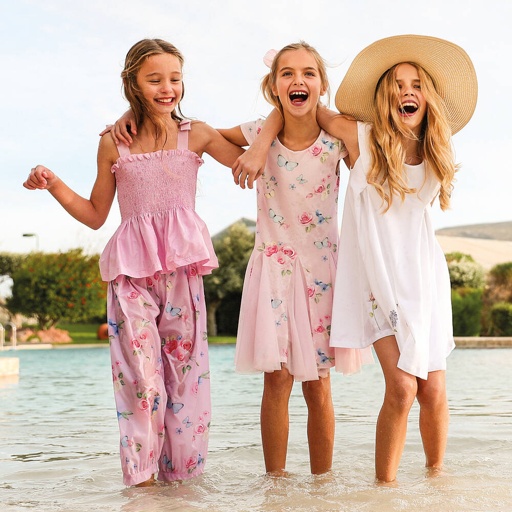 Lapin House-فستان مزيج قطن وتول لون زهري | Childrensalon Outlet