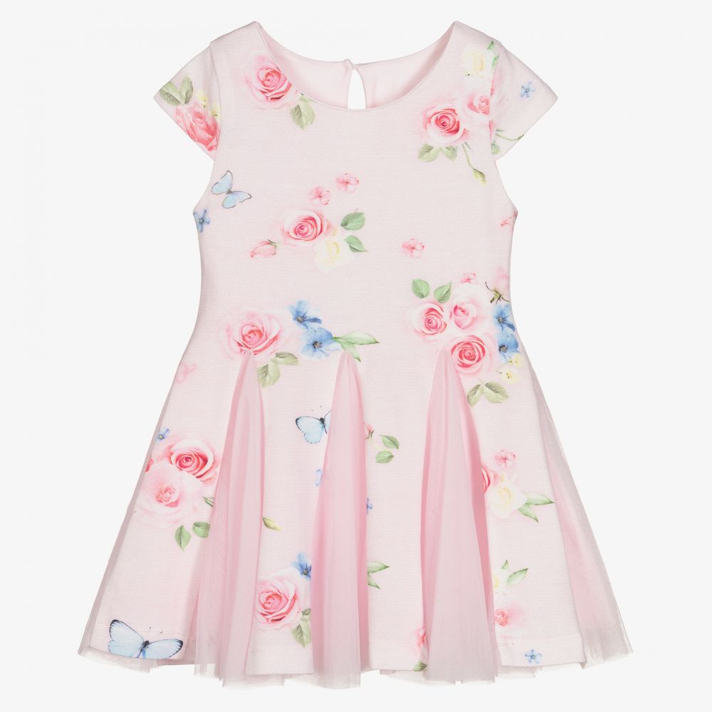 Lapin House - Rosa Baumwollkleid mit Tüll | Childrensalon