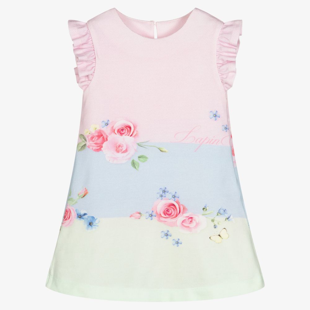 Lapin House - Rosa Piqué-Kleid mit Blumen | Childrensalon