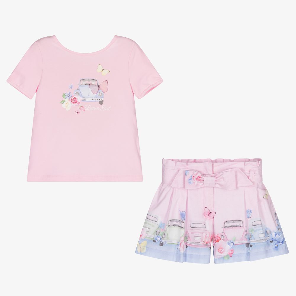 Lapin House-طقم شورت قطن لون زهري باهت وأزرق للبنات | Childrensalon Outlet