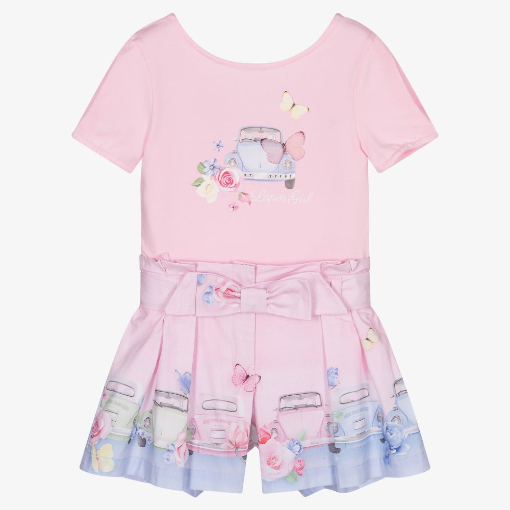 Lapin House - Rosa Blumenshorts-Set mit VW-Print | Childrensalon