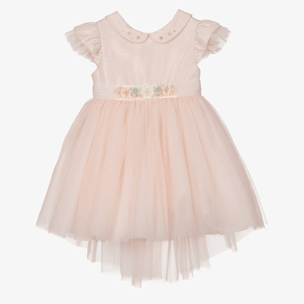 Lapin House - Розовое шелковое платье из тюля с цветами | Childrensalon