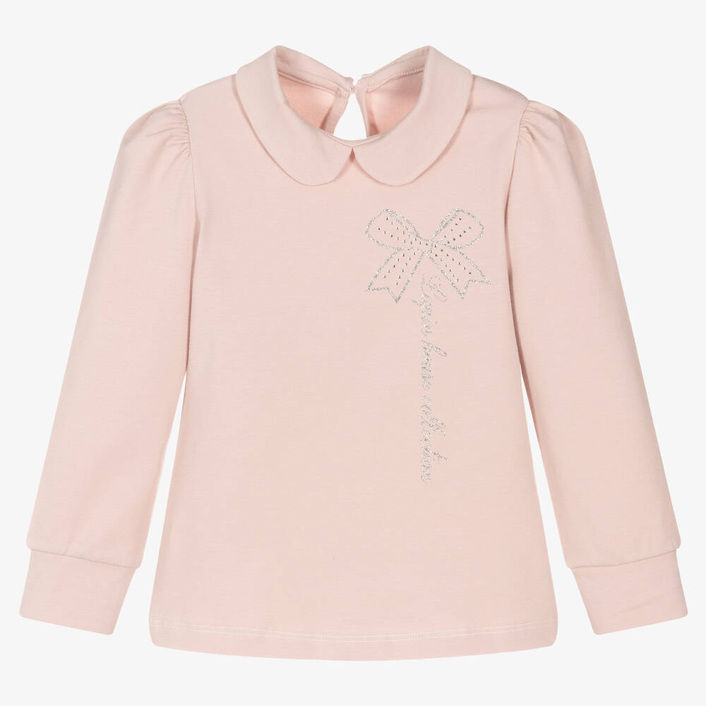 Lapin House - Pink Glitter Bow Cotton Top | Childrensalon
