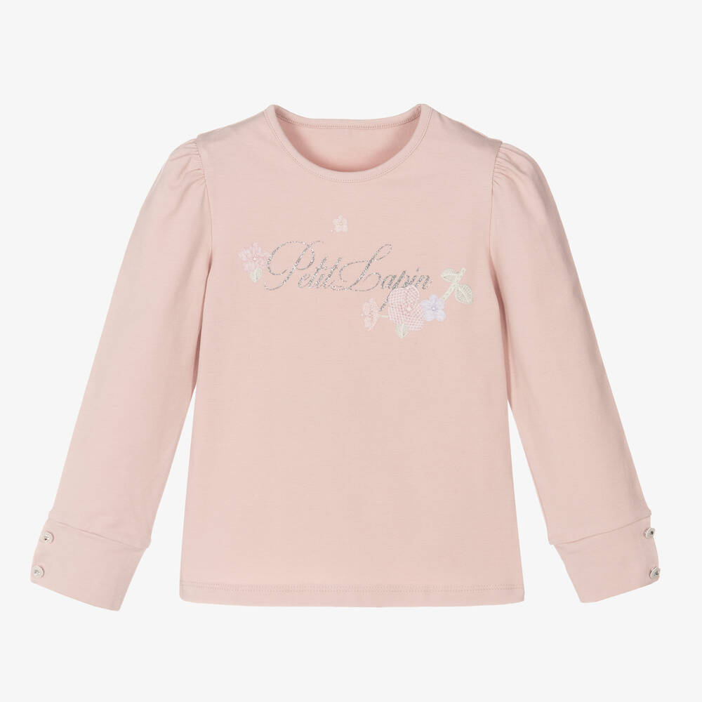 Lapin House - Pink Glitter Flower Cotton Top | Childrensalon