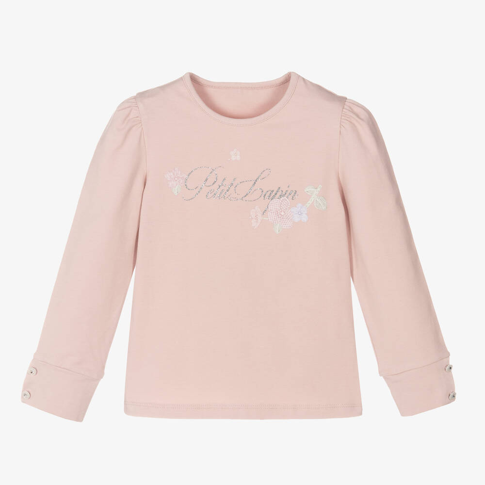 Lapin House-Pink Glitter Flower Cotton Top | Childrensalon Outlet
