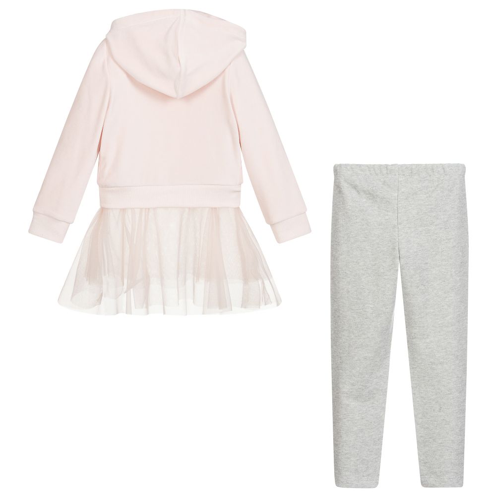 Lapin House-طقم ليغنغز وتوب قطيفة وتول لون زهري ورمادي | Childrensalon Outlet