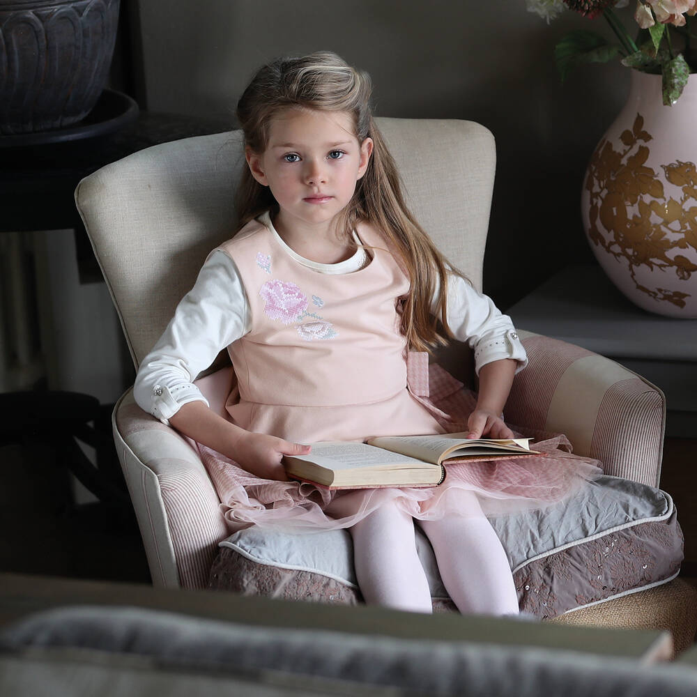 Lapin House-Pink Houndstooth Tulle Dress | Childrensalon Outlet