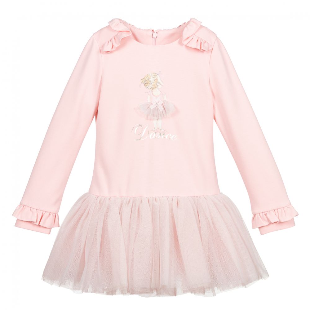 Lapin House - Rosafarbenes Jerseykleid mit Tüll | Childrensalon