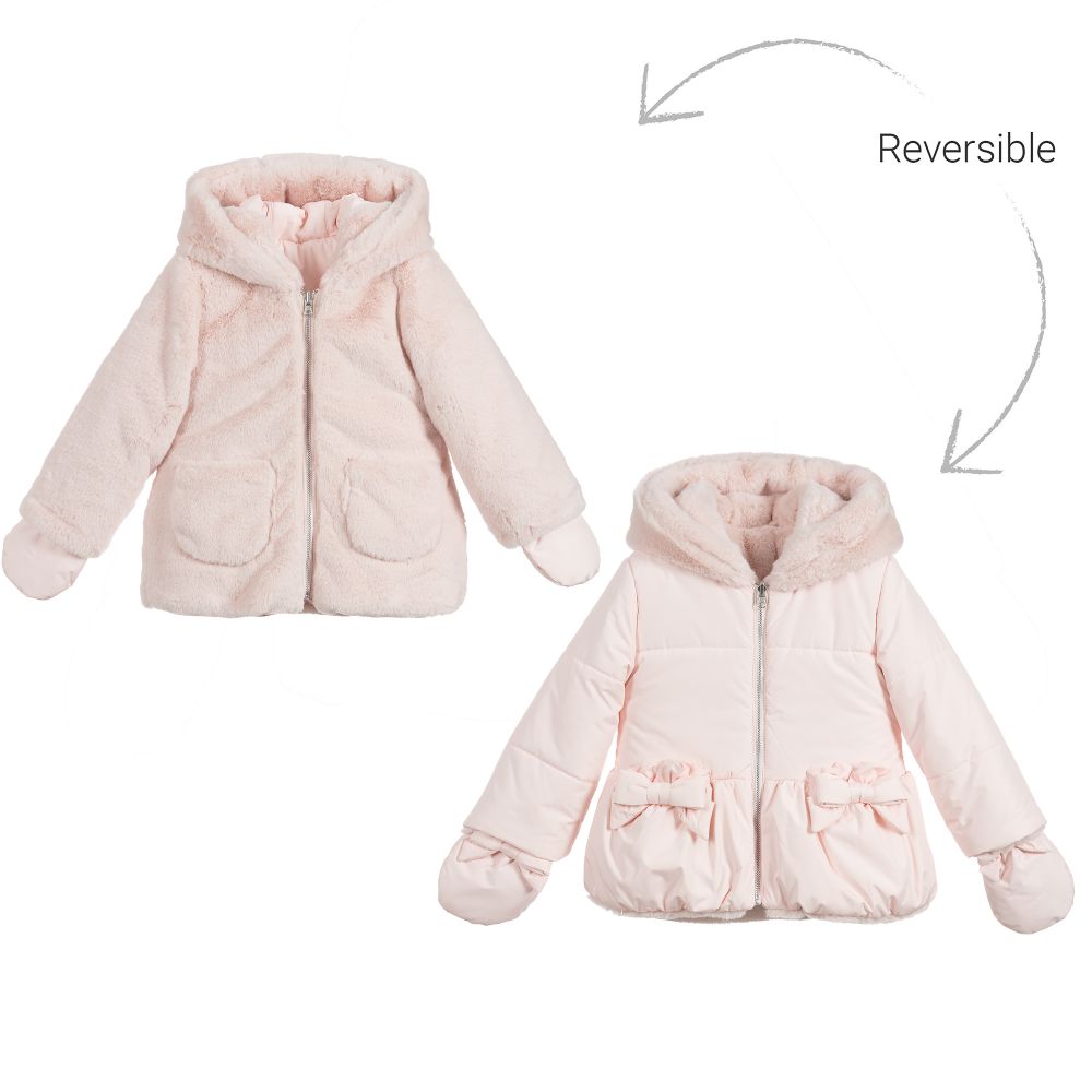 Lapin House - Pink Reversible Faux Fur Coat | Childrensalon