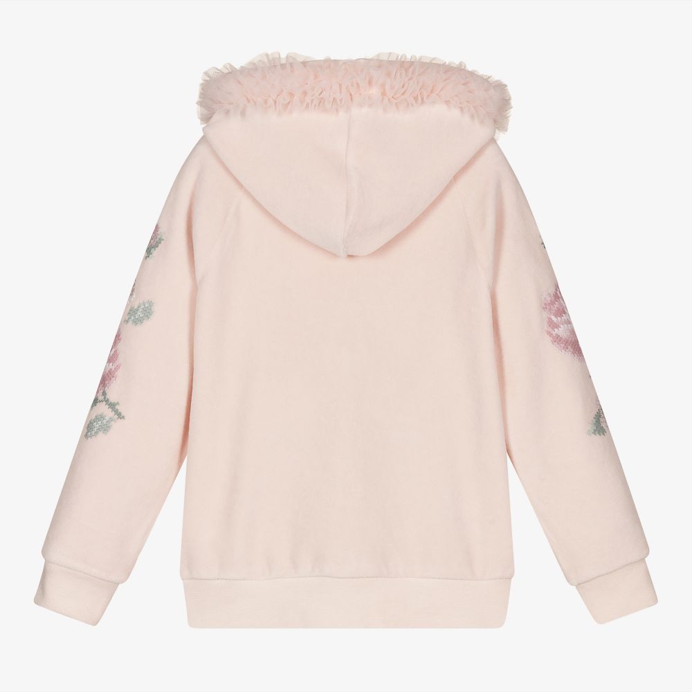 Lapin House-Pink Velour Zip-Up Hooded Top | Childrensalon Outlet