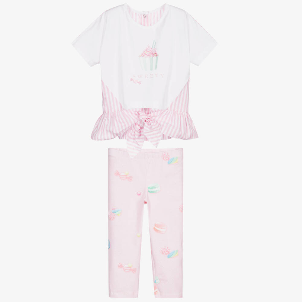 Lapin House-Комплект из белого топа с розовыми легинсами | Childrensalon Outlet