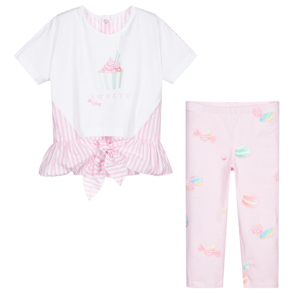 Lapin House-Комплект из белого топа с розовыми легинсами | Childrensalon Outlet