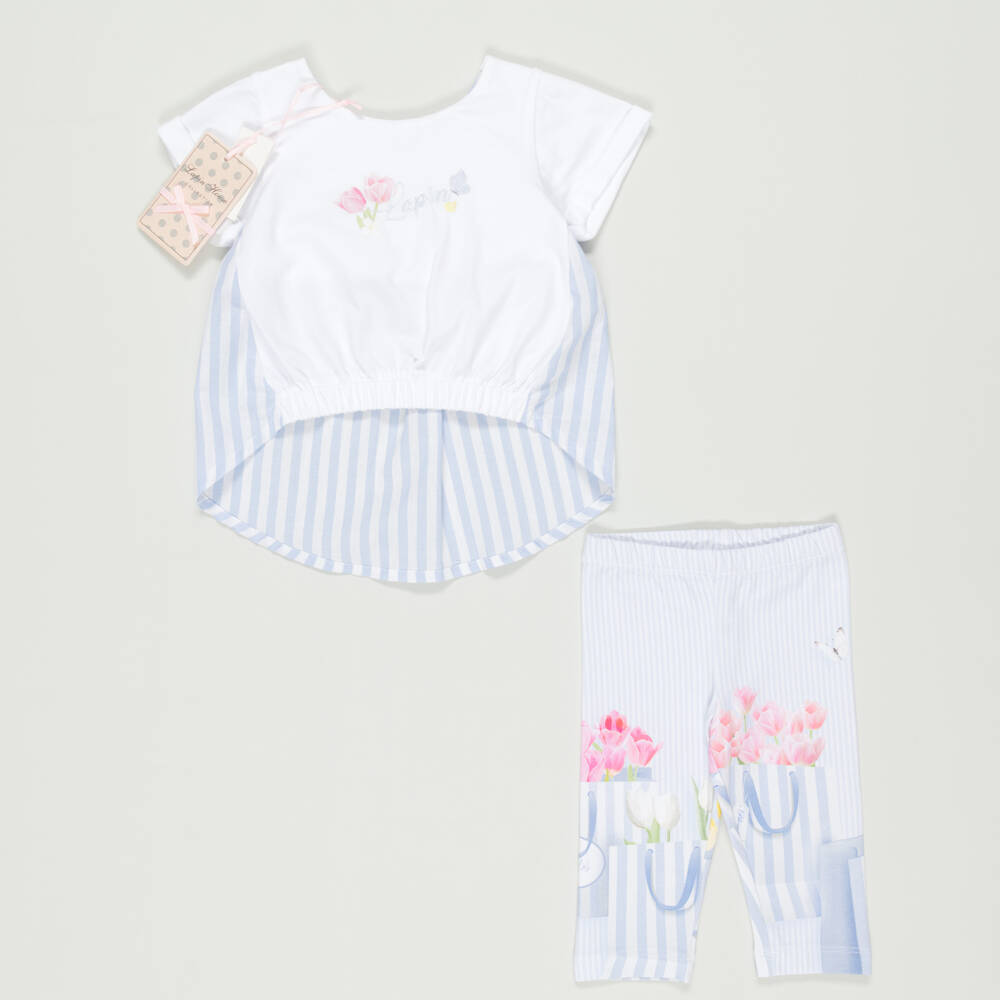 Lapin House-Preloved Girls White & Blue Striped Leggings Set (18 months) | Childrensalon Outlet